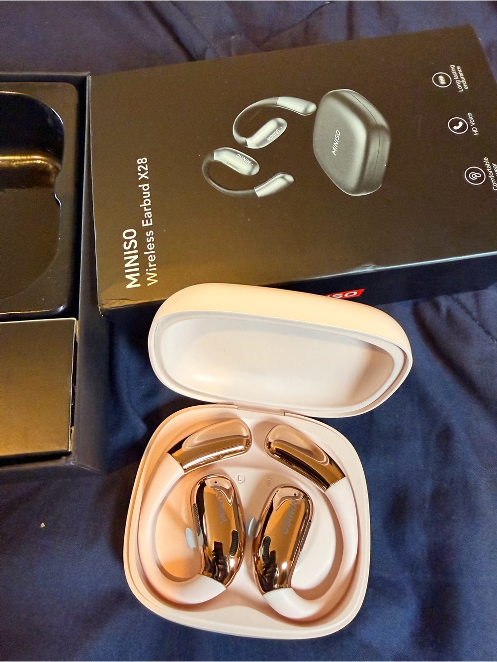Wireless Earbuds X28 in Rose Gold - Compact Charging Case